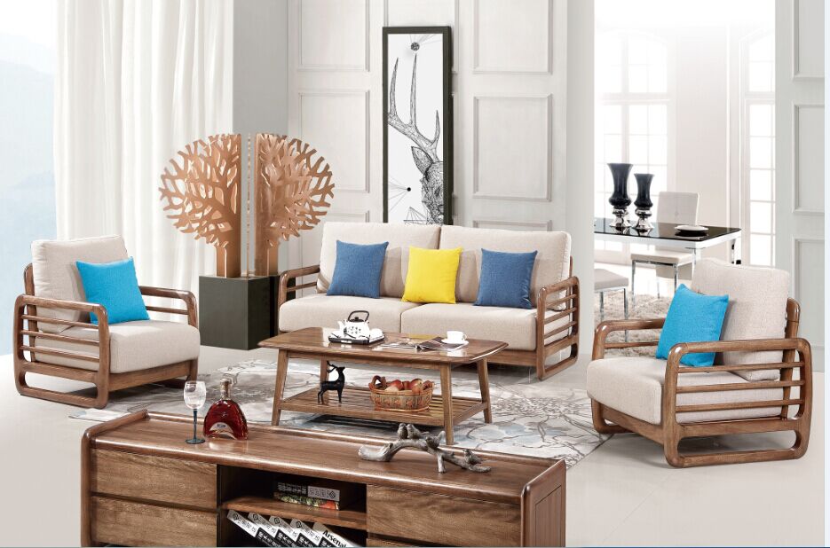 北欧实木沙发组合现代简约环保北欧新中式客厅宜家单人双人三人位
